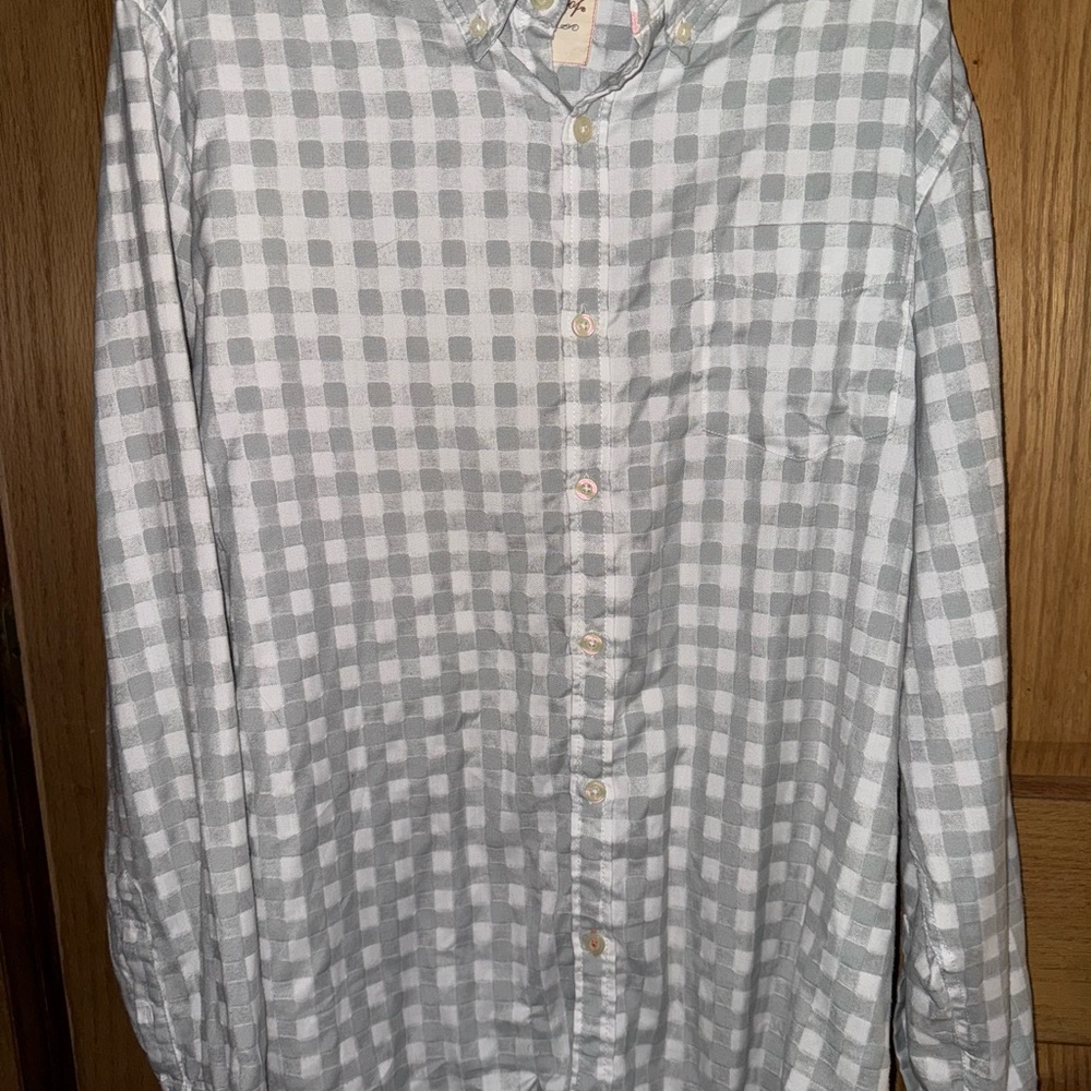 Weatherproof vintage original gray white peach checker men’s large dress shirt